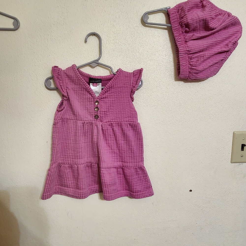 Vince Camuto Girls Pink Tiered Dress with Matching Bloomers